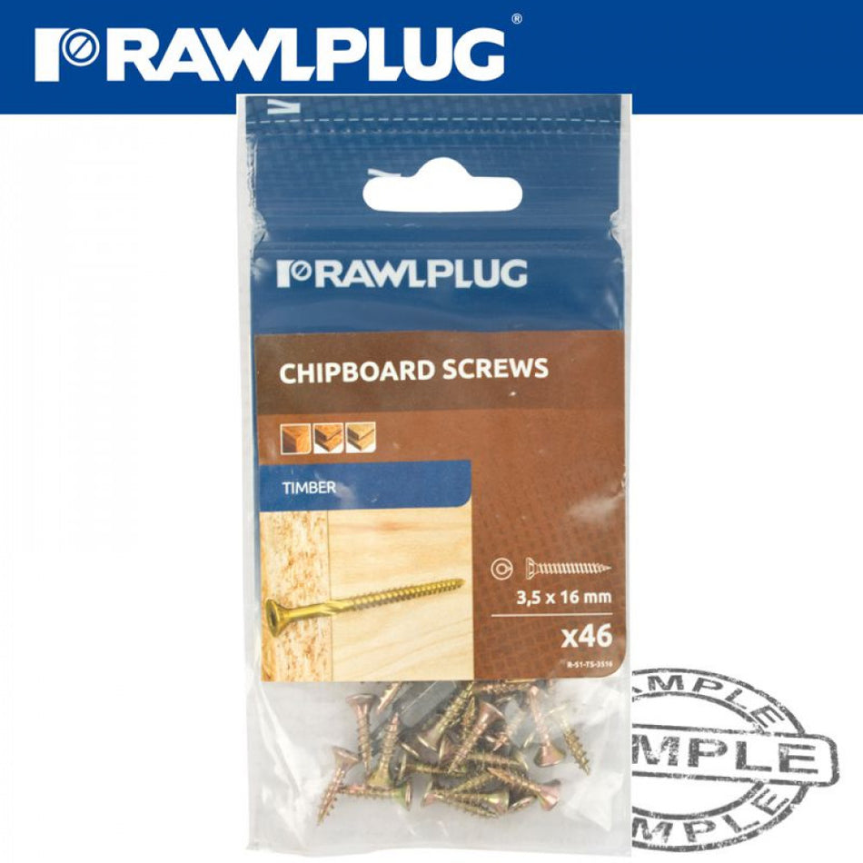 Rawlplug 3.5mm x 16mm ZP Wood Screws Bag 50