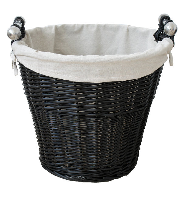 Round Black Wicker Basket With Liner & Handles