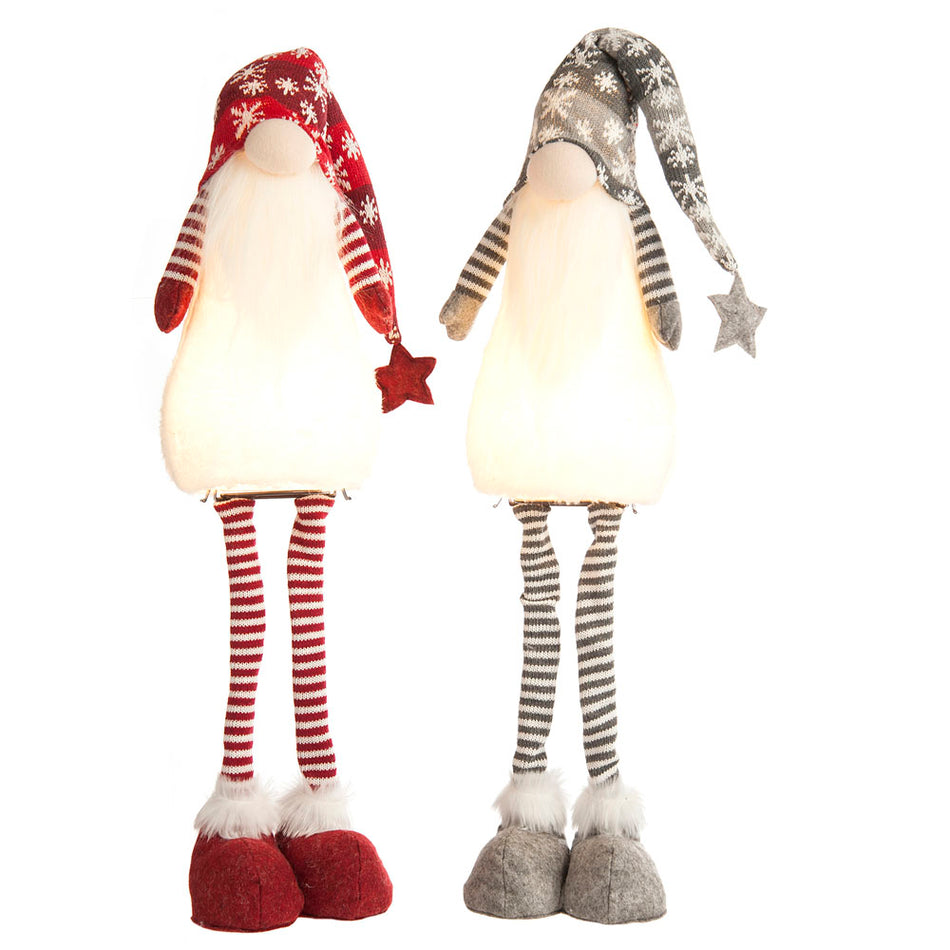 Battery Operated Lit Snowflake Standing Gonks 66cm Red and Silver Each