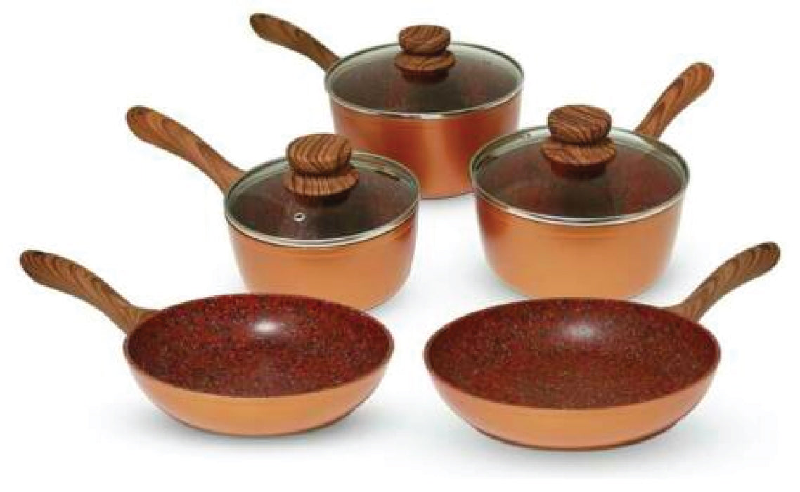 JML Copper Stone Saucepan set with lids & CS pan set