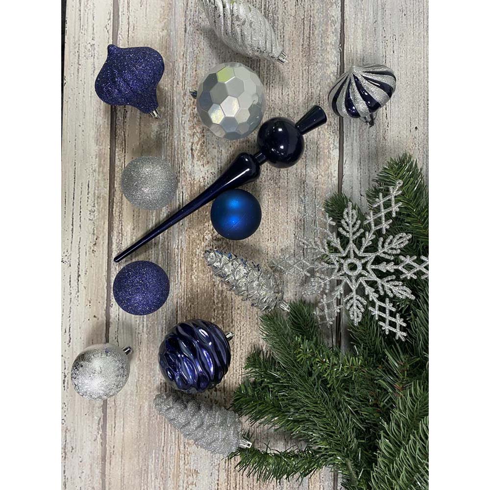 Christmas Tree Decoration Pack in Navy and Silver
