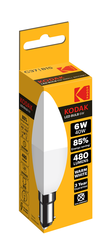 Kodak 2 Pack 6W/40W SBC Led Candle Bulb B15