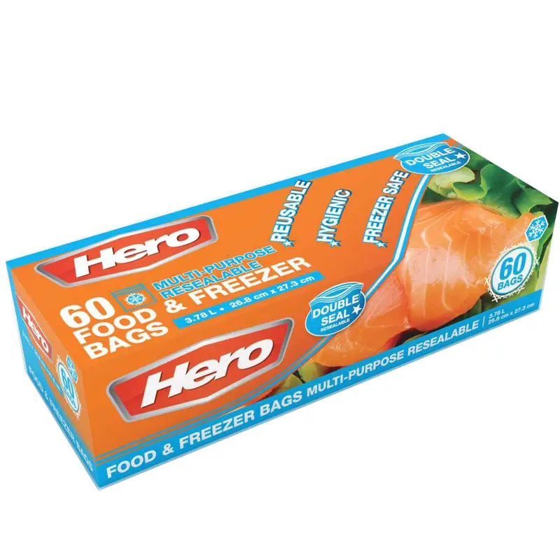 Hero Double Seal Food 7 Freezer Bags 3.8L 60s