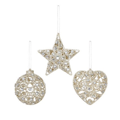 90mm Jewelled Shape Baubles Each