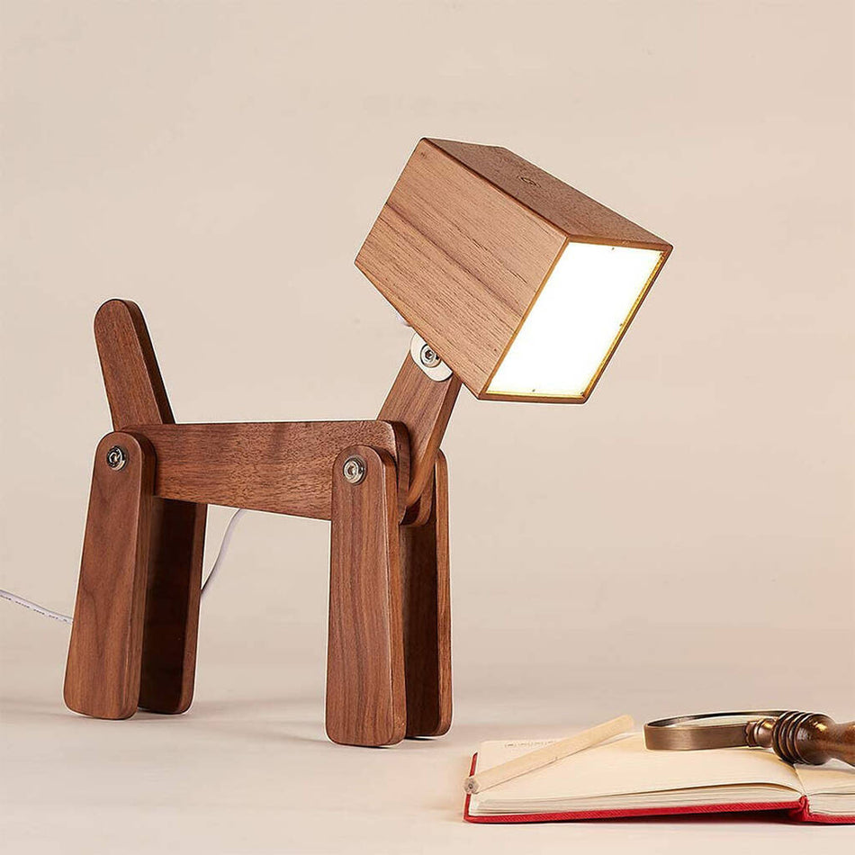 Wooden Dog Table Lamp